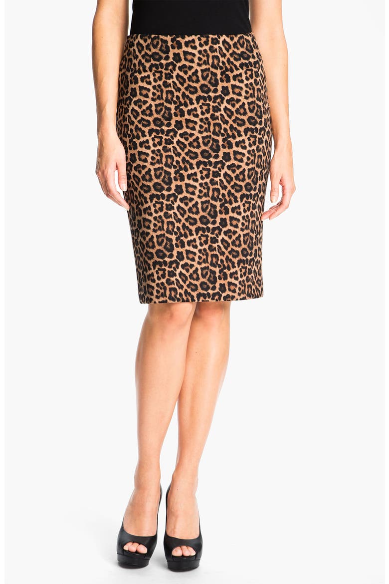 Jaguar Print Ponte Skirt, Main, color, CARAMEL