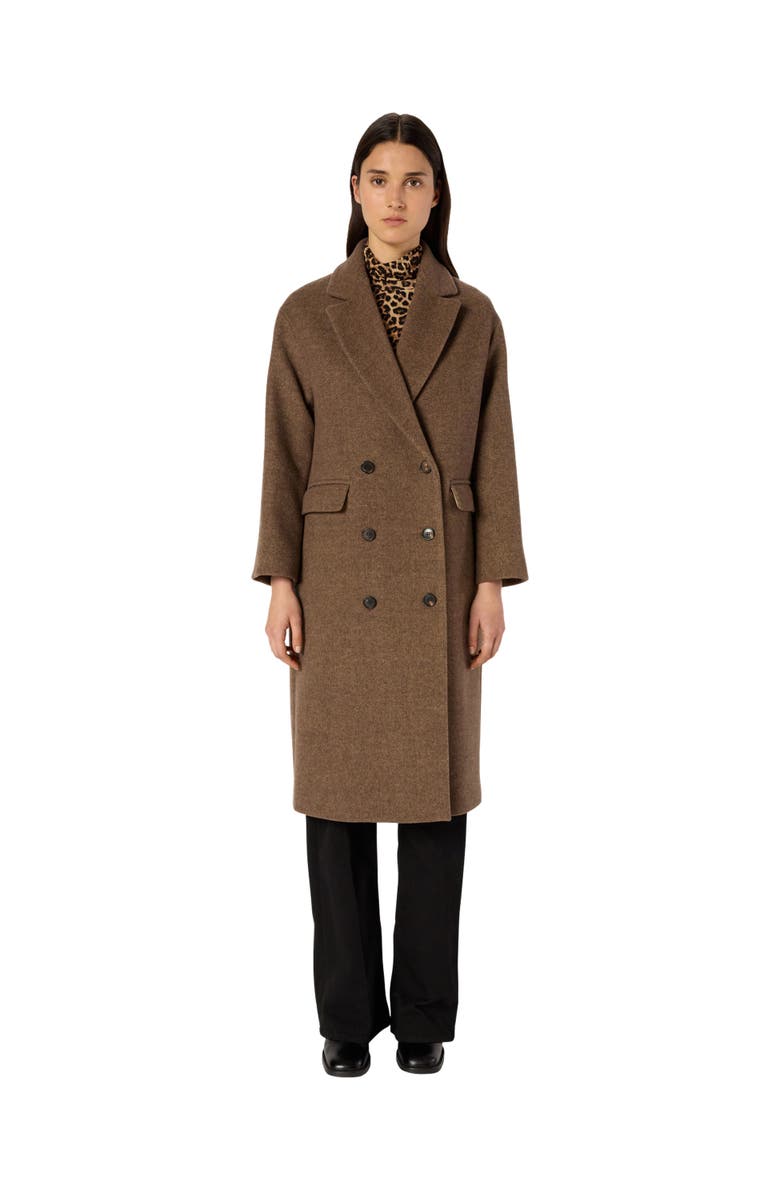 GERARD DAREL Mady Double-Breasted Midi Length Coat, Main, color, Brown