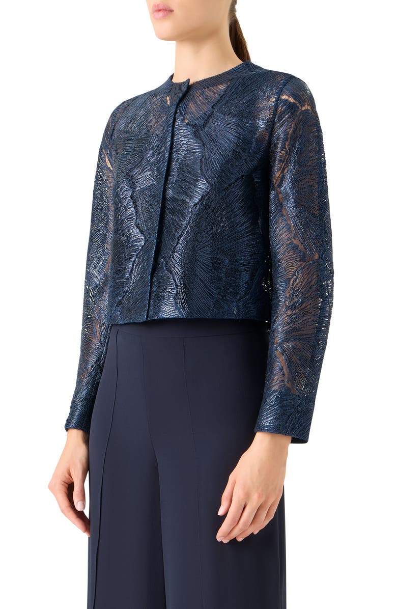 Akris Haron Sea Fan Lace Jacket, Alternate, color, Navy