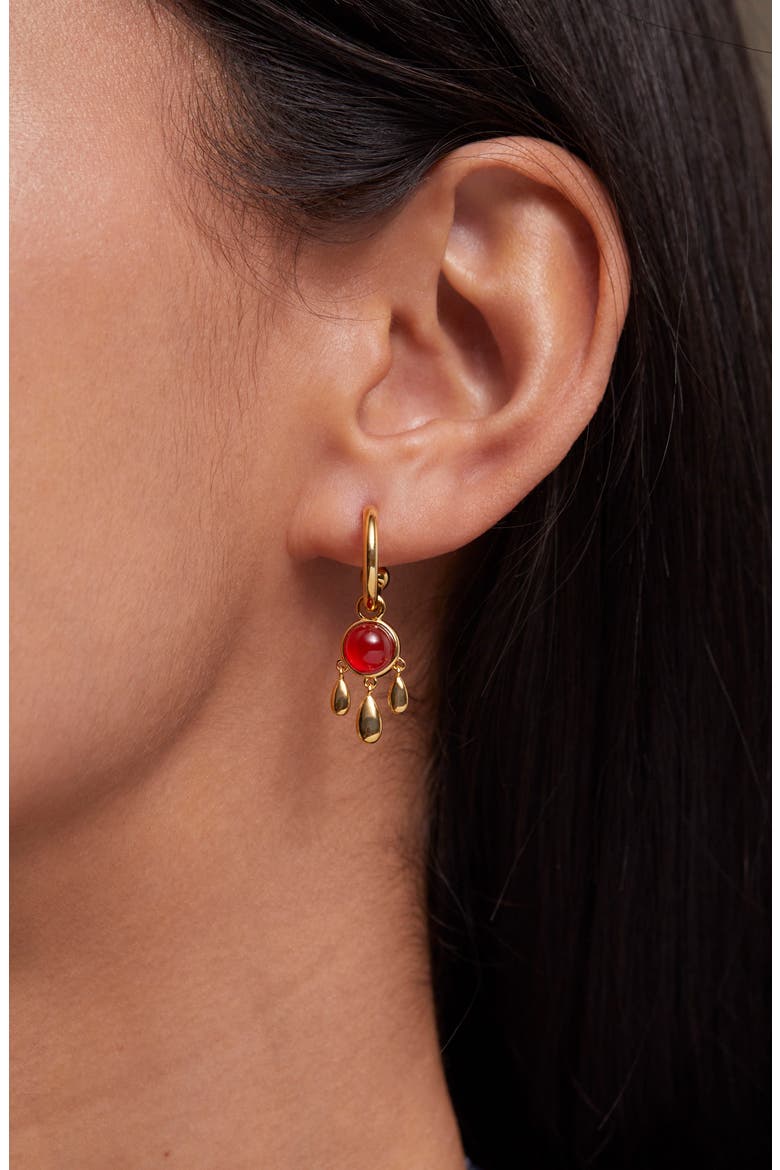Semiprecious Stone Drop Hoop Earring, Alternate, color, GOLD AND RED