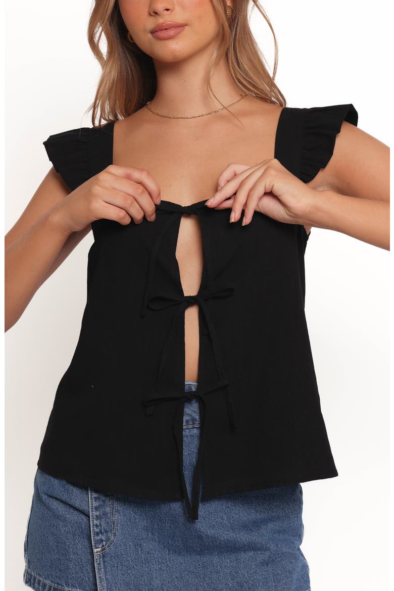 Elsie Cotton Tie Front Top, Alternate, color, BLACK