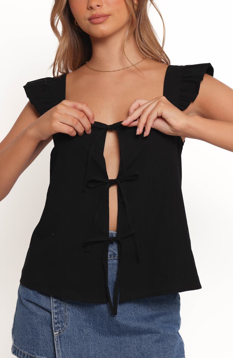 Petal & Pup Elsie Cotton Tie Front Top, Alternate, color, Black