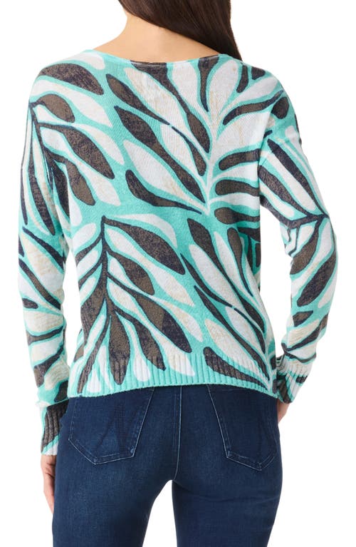 Nic + Zoe Flora Grid Supersoft Sweater In Aqua Multi In Aqua Multi