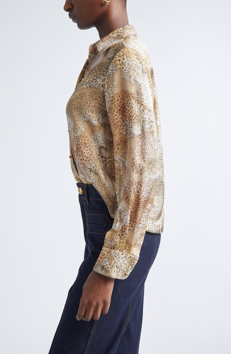 Zimmermann Rebellion Relaxed Silk Button-Up Shirt, Alternate, color, Latte Leopard