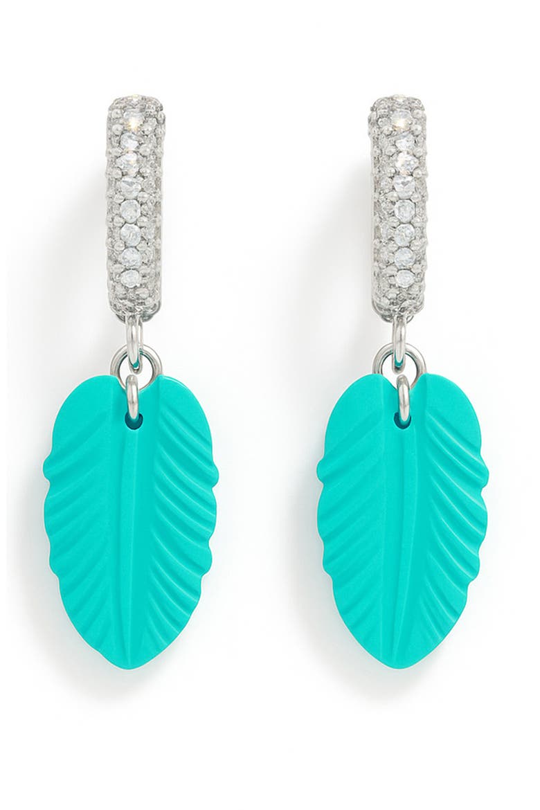 Turquoise Leaf Drop Earrings, Main, color, SILVER
