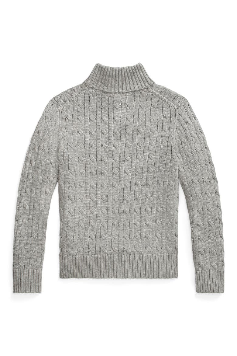 Kids' Cable Knit Cotton Quarter Zip Sweater, Alternate, color, GREY
