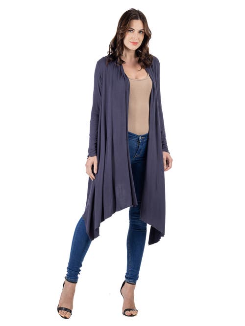 24seven Comfort Apparel Extra Long Open Front Cardigan In Gray
