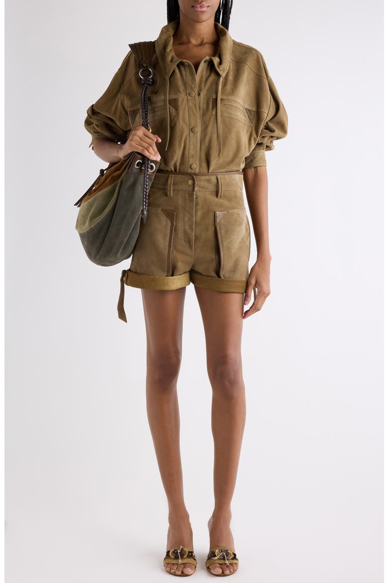 Marline Cuffed Suede Shorts, Alternate, color, BRONZE