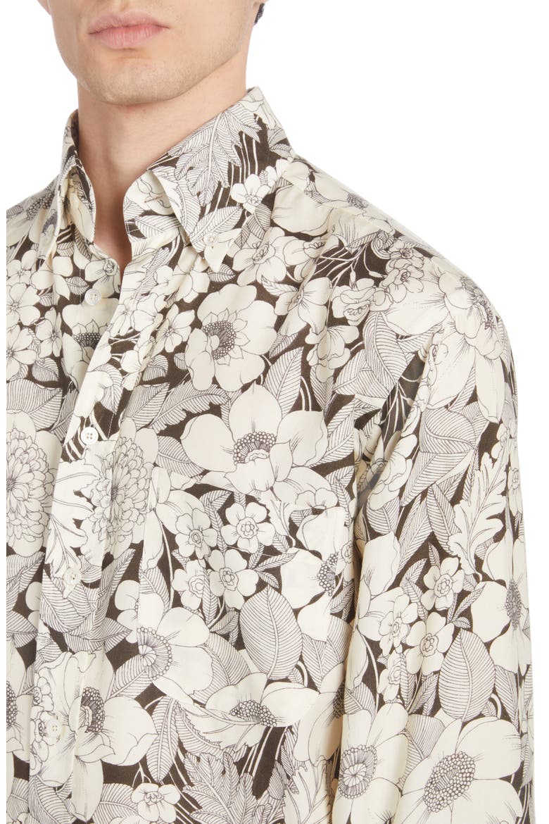 Fluid Fit Floral Print Button-Down Shirt, Alternate, color, COMBO WHITE/ BLACK