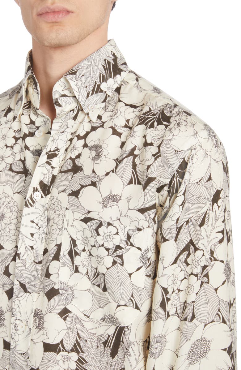 TOM FORD Fluid Fit Floral Print Button-Down Shirt, Alternate, color,