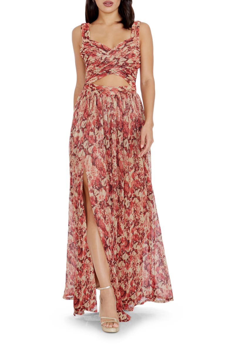 Mirabella Cutout Evening Gown, Main, color, ROUGE MULTI