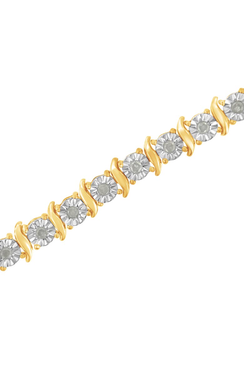 Silver 1.0 Ctw Diamond S-Curve Link Miracle-Set Tennis Bracelet, Alternate, color, Yellow Gold over Silver