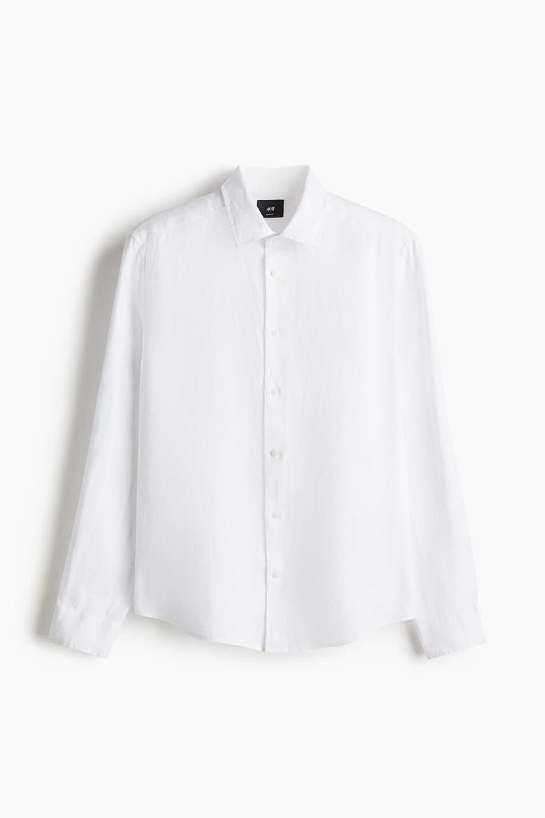 Slim Fit Linen Shirt, Alternate, color, White