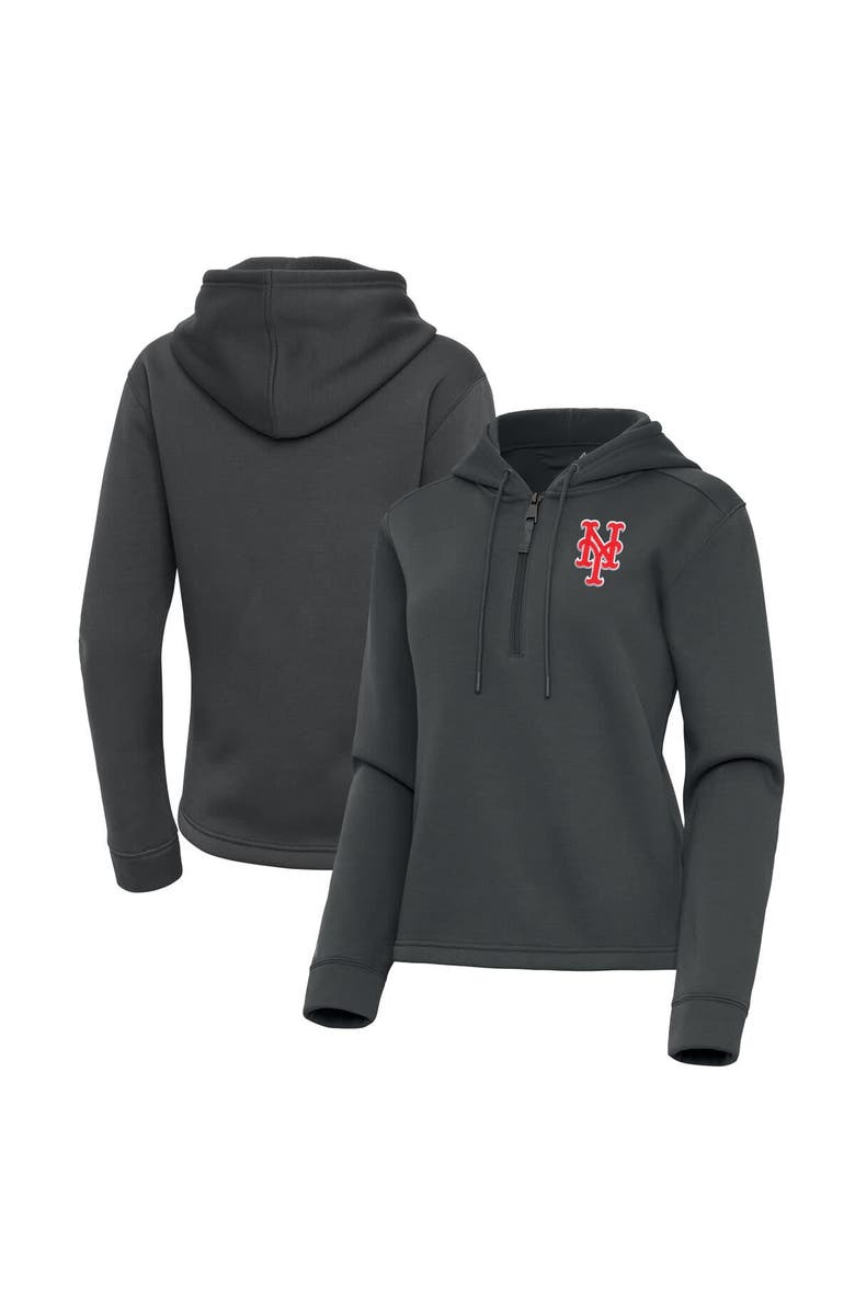 ANTIGUA Women's Antigua Pewter New York Mets Contemporary Quarter-Zip Hoodie, Main, color, Pewter