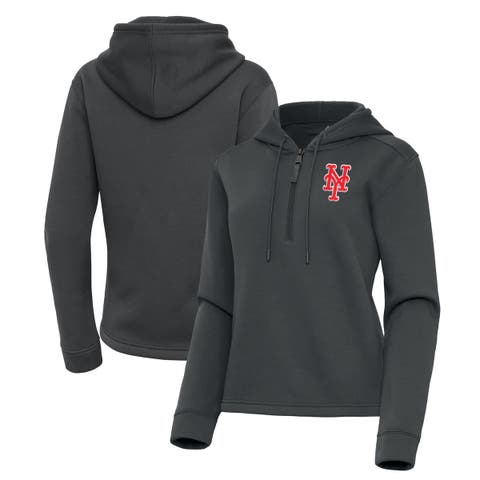 Women's Antigua  Pewter New York Mets Contemporary Quarter-Zip Hoodie
