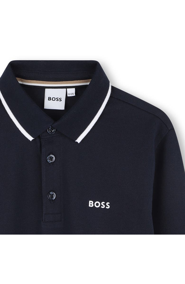 BOSS Kidswear Kids' Long Sleeve Tipped Cotton Polo, Alternate, color, Navy