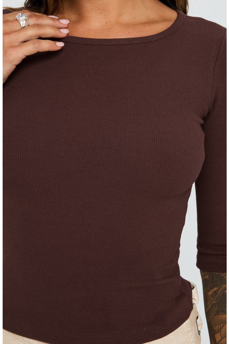 Elaia Three-Quarter Sleeve Crop Top, Alternate, color, CHOCOLATE