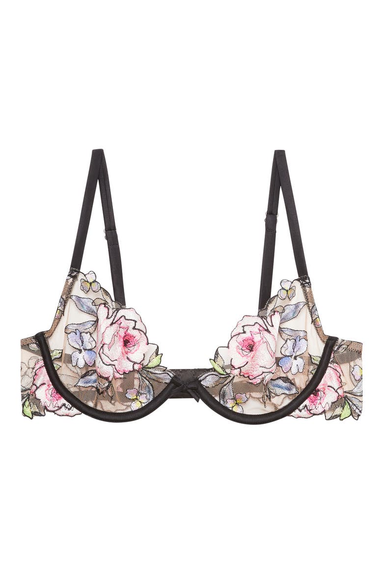Fidelia Embroidered Underwire Demi Bra, Main, color, BLACK