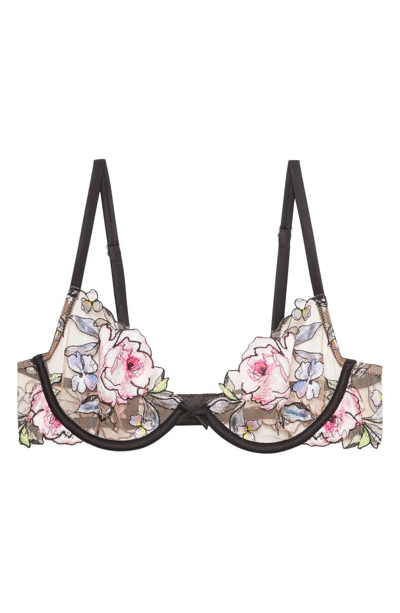 Fleur Du Mal Fidelia Embroidered Underwire Demi Bra, Main, color, Black