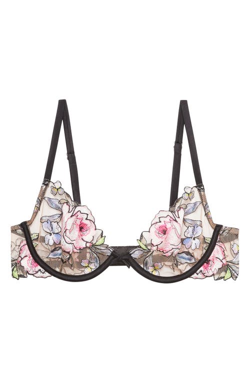 Fleur Du Mal Black Fidelia Embroidery Demi Bra In Black