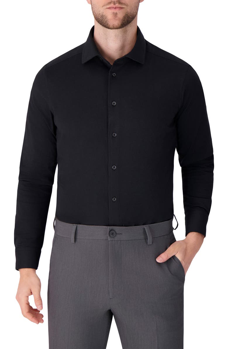 Victor Emmanuel Regular Fit Solid Black Knit Cotton Dress Shirt, Main, color, Black