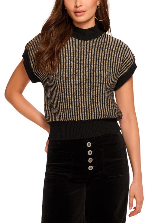 Hannah Metallic Short Sleeve Wool Blend Sweater