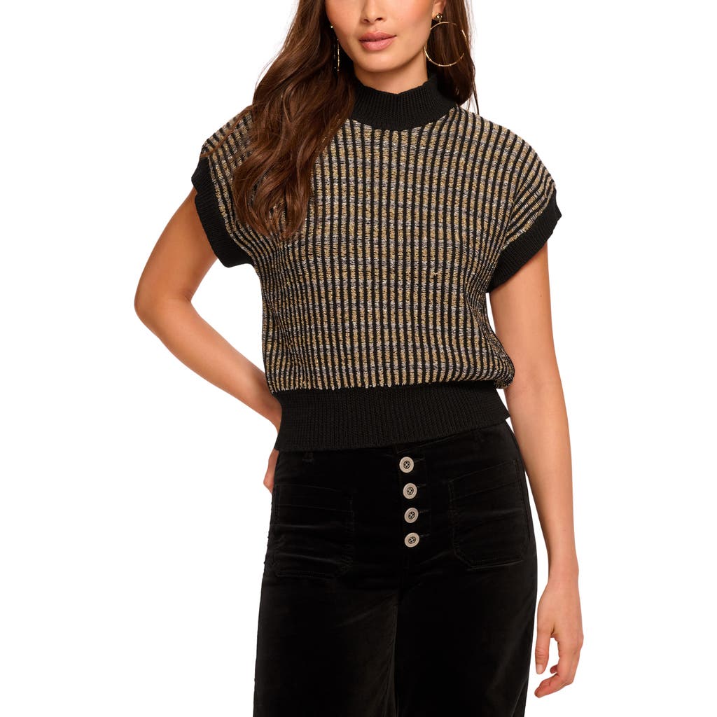Ramy Brook Hannah Wool Blend Metallic Short Sleeve Sweater In Black