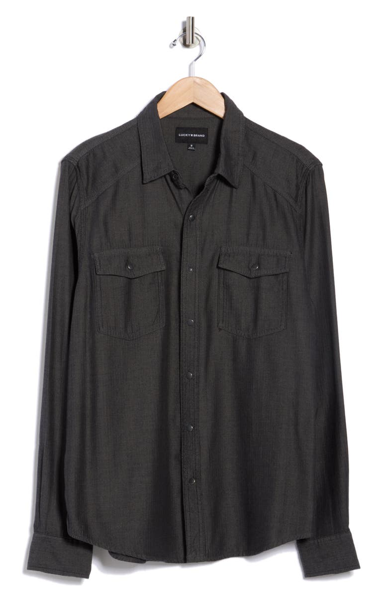 Lucky Brand Herringbone Crossdye Western Long Sleeve Button-Up Shirt, Alternate, color, 
