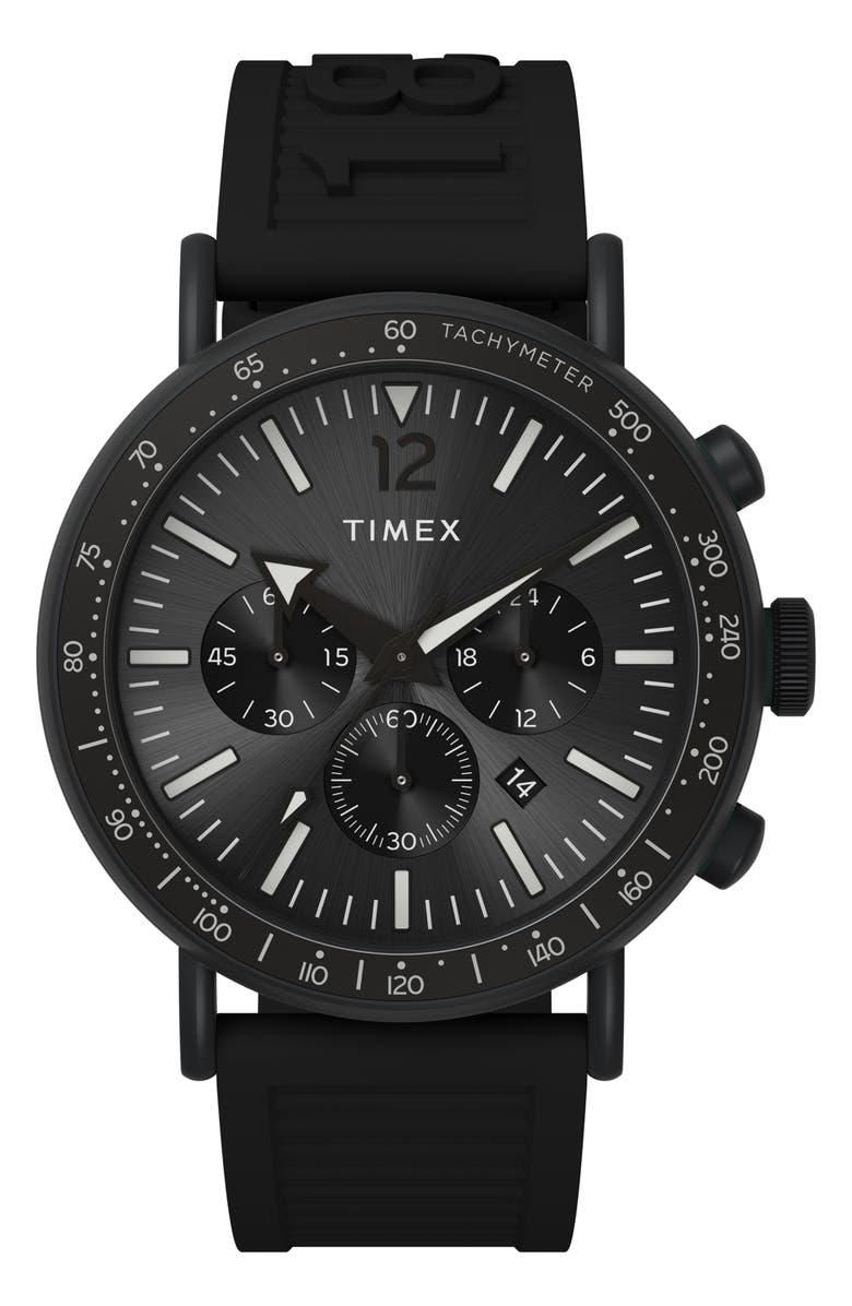 Timex<sup>®</sup> Standard Chronograph Resin Strap Watch, 43mm, Main, color, Black