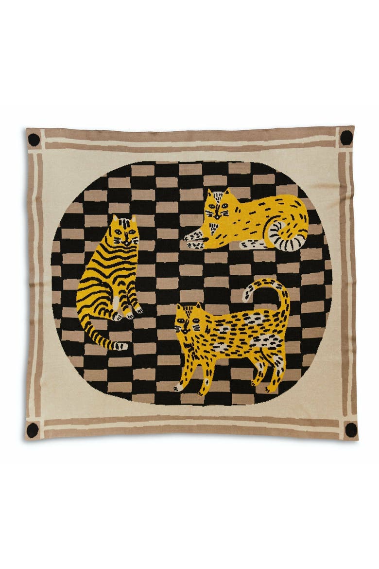 Three Of Cats Knit Throw Blanket, Main, color, Leopard's Bane