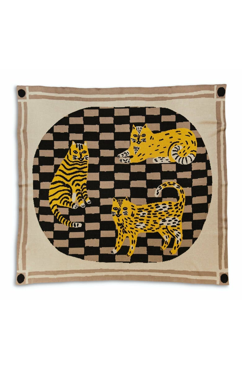 Biquette Three Of Cats Knit Throw Blanket, Main, color, Leopard's Bane