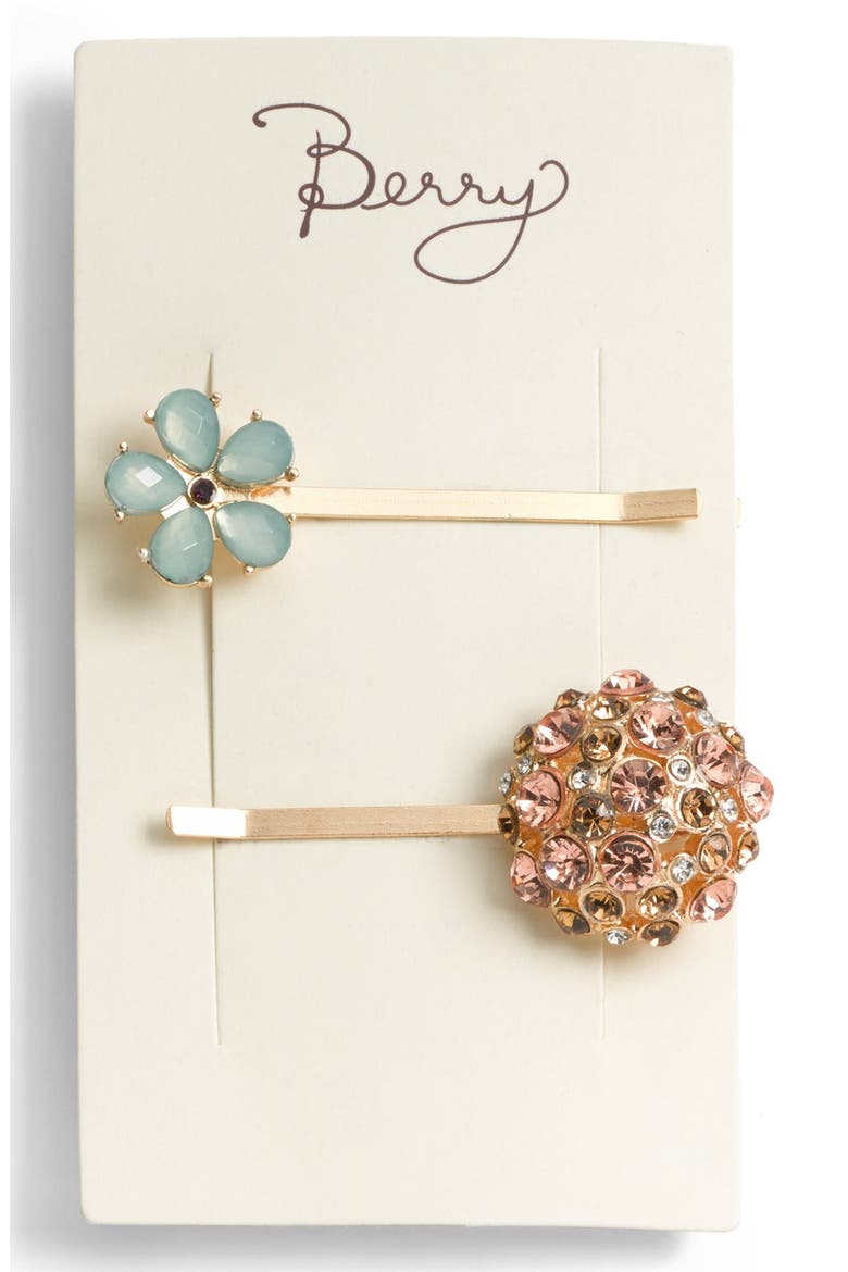 'Leafy Jewels' Bobby Pins, Alternate, color, GREEN/ CRYSTAL