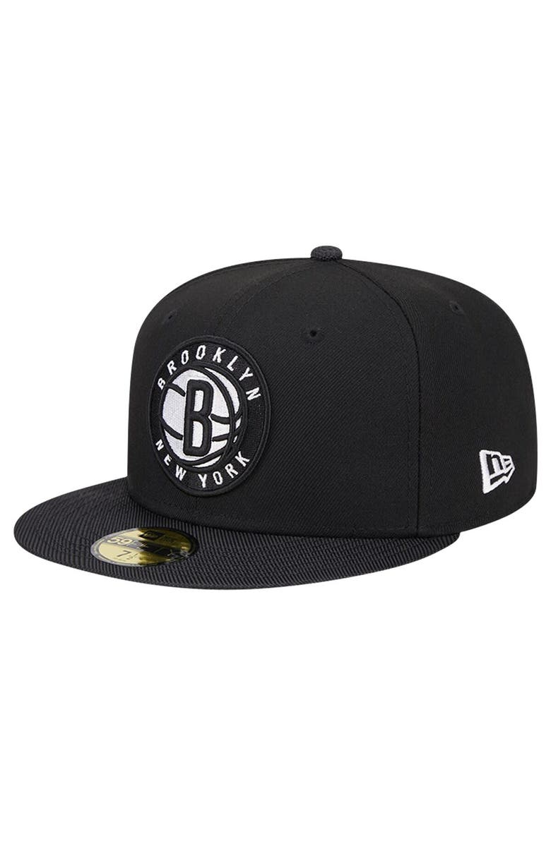 New Era Men's New Era Black Brooklyn Nets Active Satin Visor 59FIFTY Fitted Hat, Alternate, color,