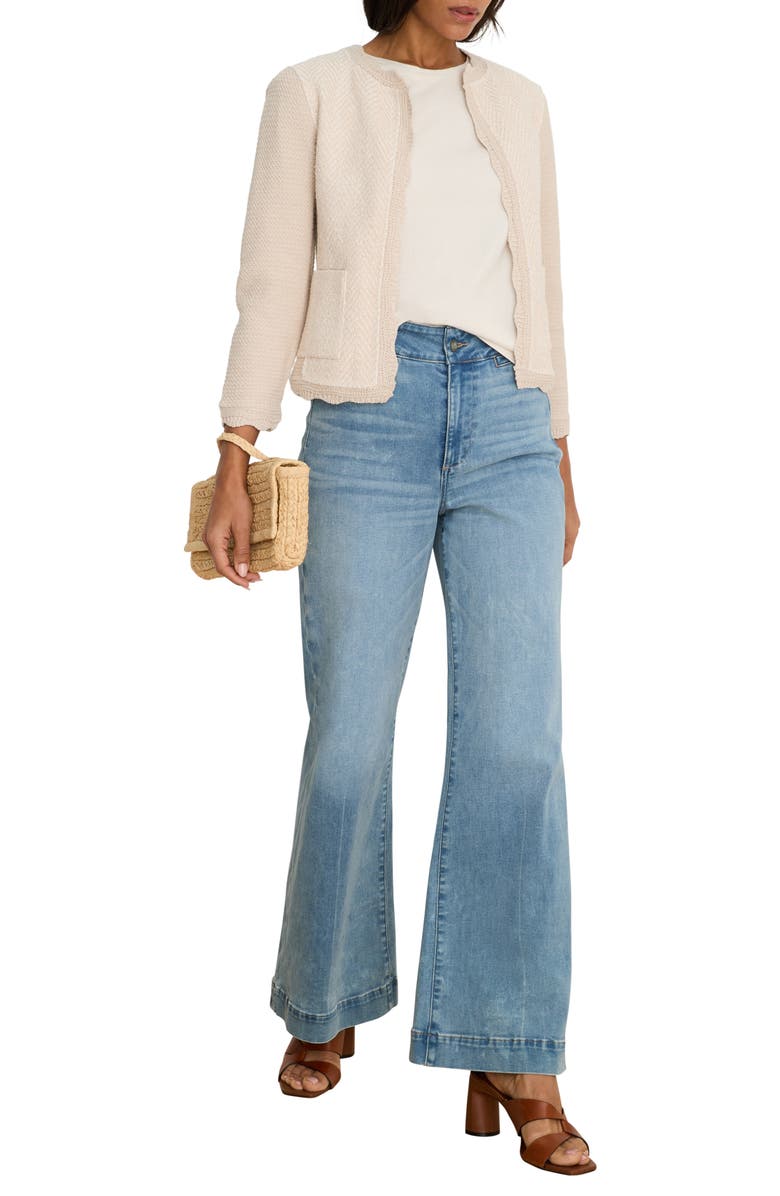 NIC+ZOE Scallop Trim Mixed Media Jacket, Alternate, color, Macadamia
