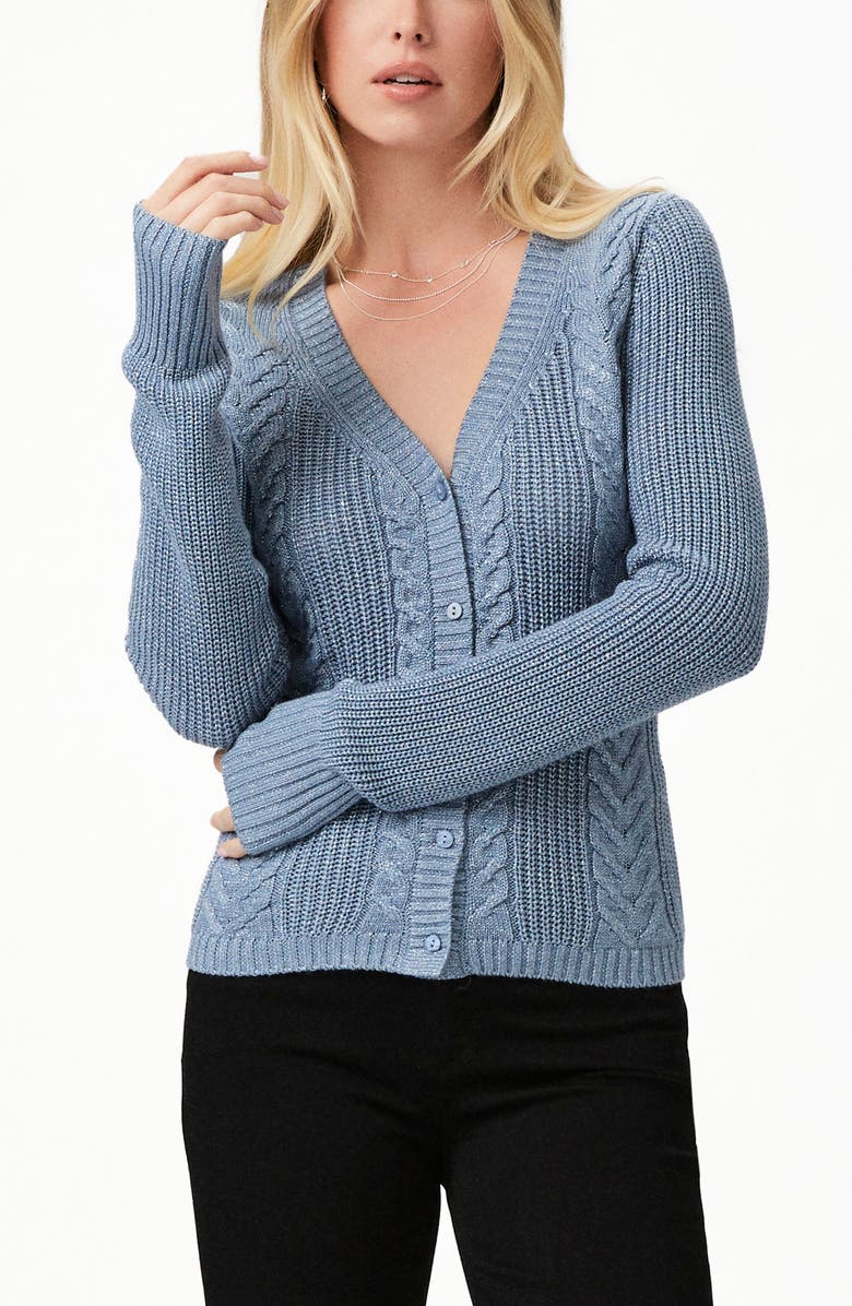 PAIGE Nanari Metallic Cable Knit V-Neck Cardigan, Alternate, color, 