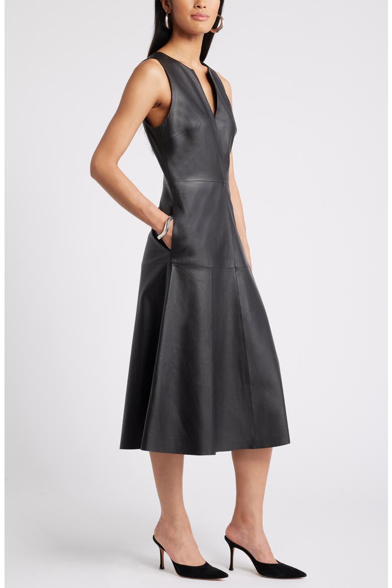 A-Line Leather Dress, Alternate, color, BLACK
