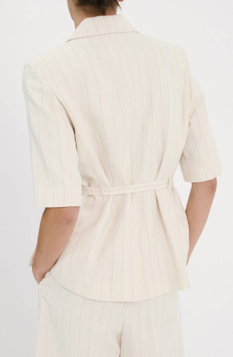 MANGO Argelia Belted Short Sleeve Blazer, Alternate, color, Ecru