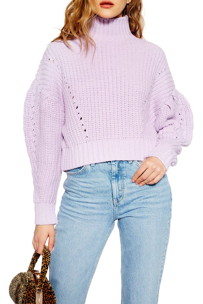 Cropped Turtleneck Sweater, Main, color, LILAC