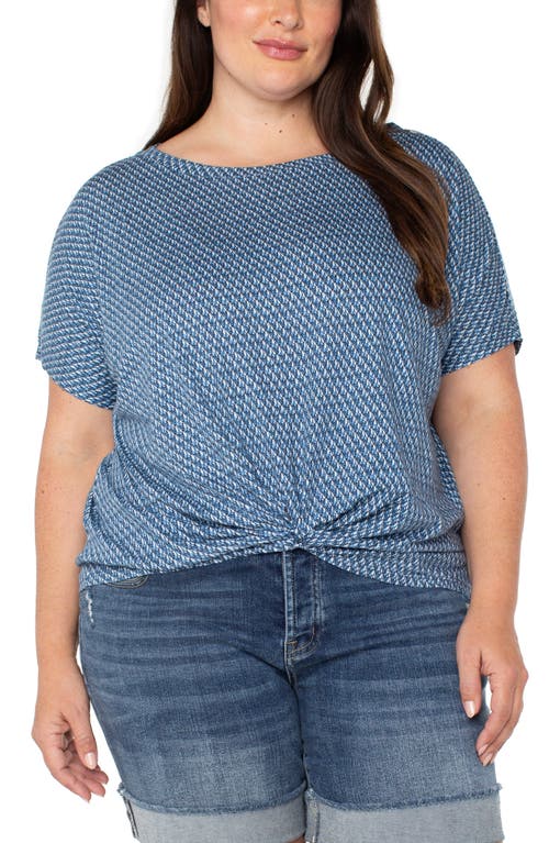 Liverpool Los Angeles Liverpool Plus Size Printed Twist-hem Crewneck Top In Blue Multi