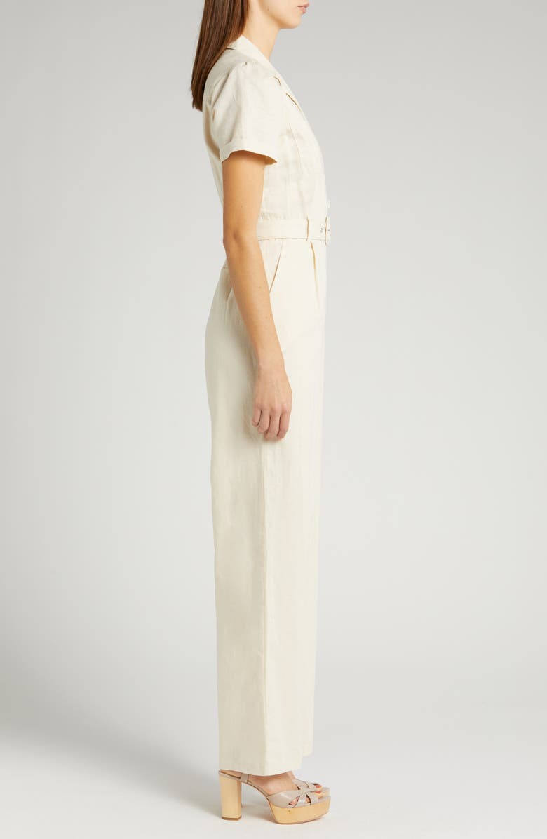 PAIGE Aislee Belted Linen Blend Jumpsuit, Alternate, color, Parchmt