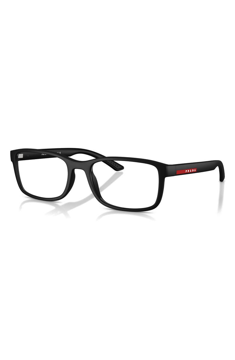 Prada Linea Rossa 53mm Pillow Optical Glasses, Alternate, color, Black Rubber