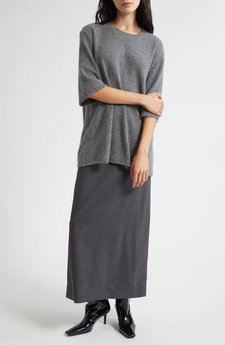 LOULOU DE SAISON Samos Stretch Wool Grain de Poudre Pencil Skirt, Alternate, color, Anthracite Melange