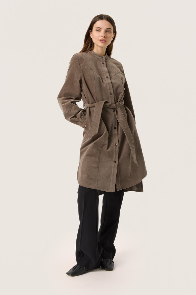 Slhelle Corduroy Knee Length Shirt Dress, Main, color, Morel