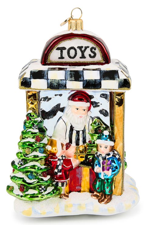 Santa's Toy Store Glass Ornament