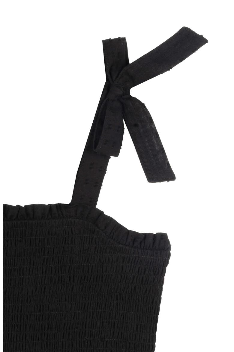 Kids' Tie Strap Smocked Party Dress, Alternate, color, BLACK