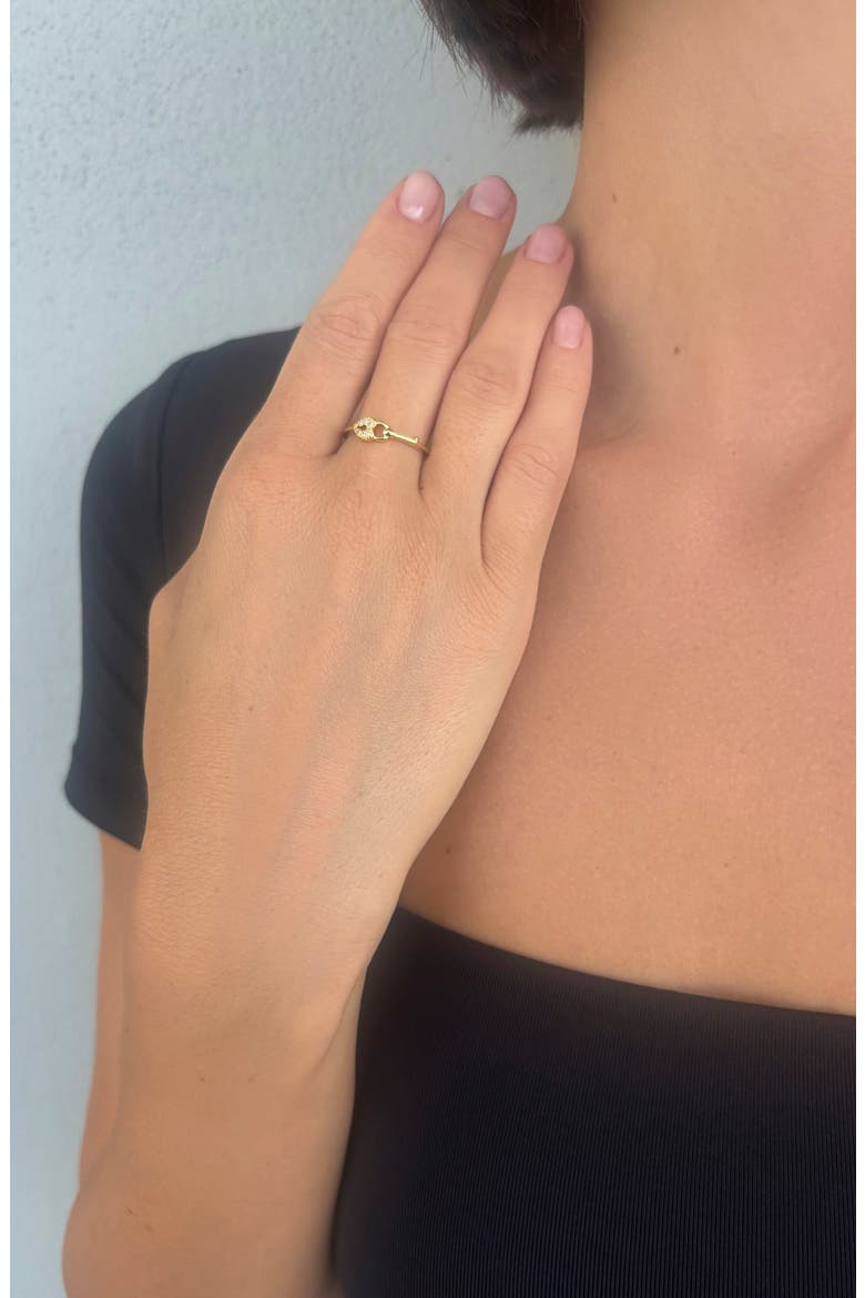 14k Gold Plated Cubic Zirconia Sideways Heart Ring, Alternate, color, GOLD