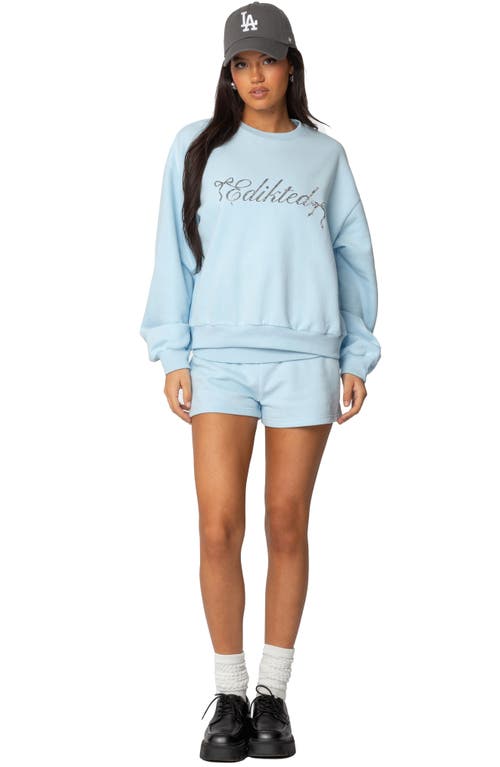 Edikted Super Fold Over Sweat Shorts In Light-blue