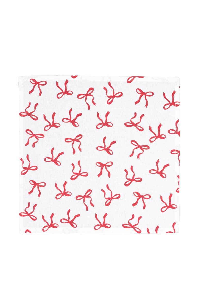 Holiday Bows Ribbon Holiday Christmas Set of 6 Cloth Napkins, Alternate, color, White