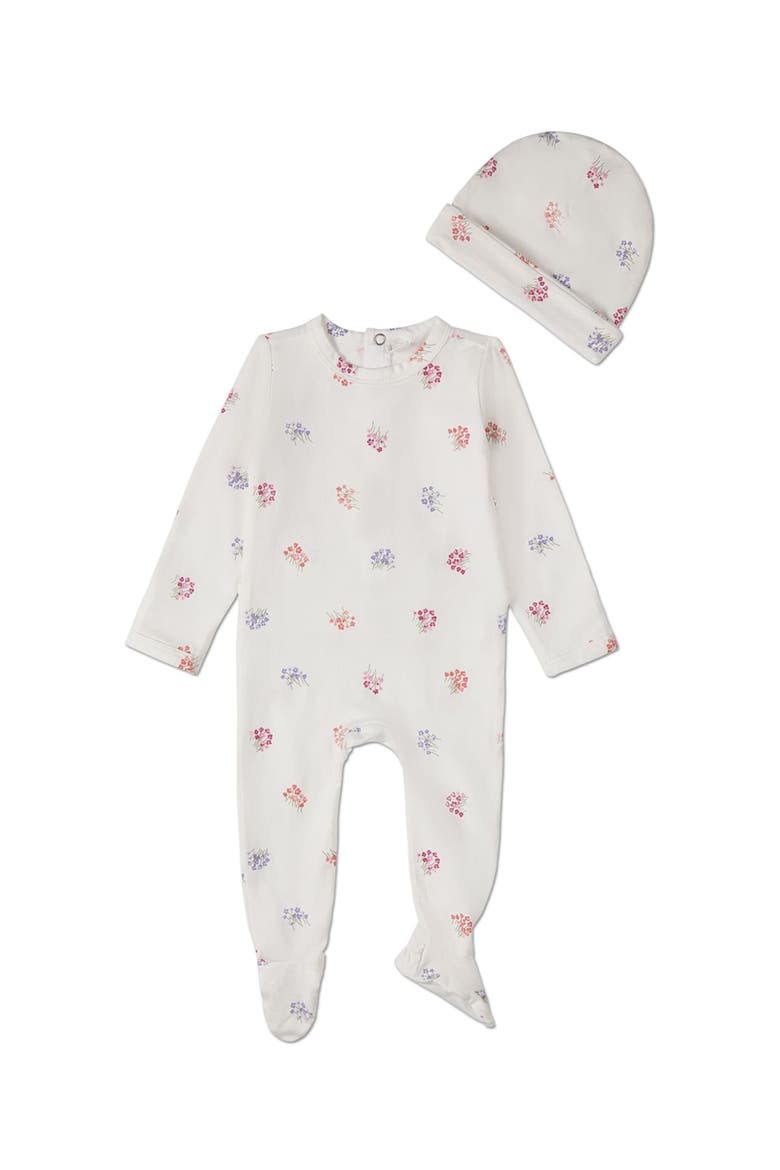 2 Piece Baby Girls Floral Print Cotton Rich Footie Set, Main, color, Winter White