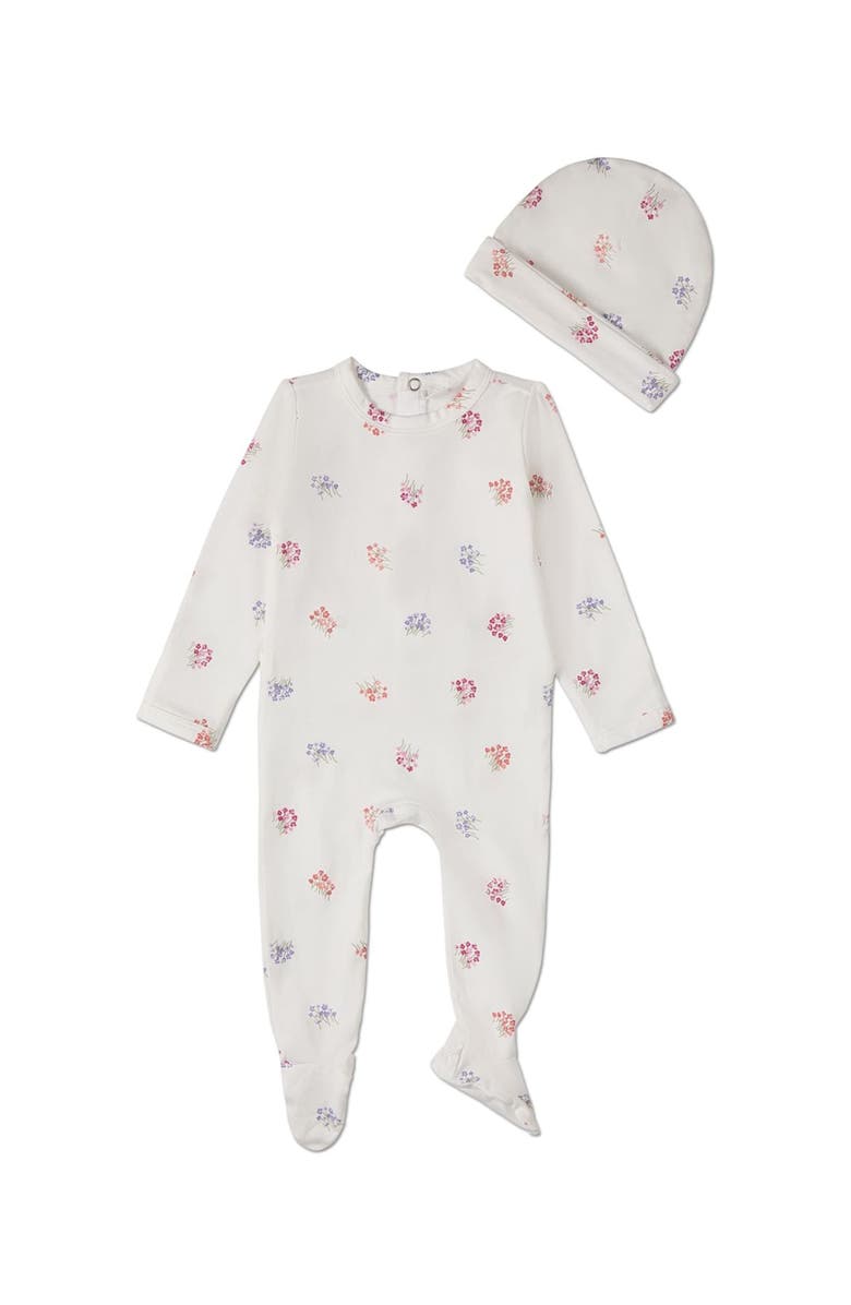 MiniMoi 2 Piece Baby Girls Floral Print Cotton Rich Footie Set, Main, color, Winter White